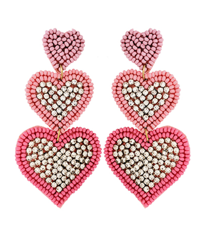 Beaded Rhinestone Heart Earrings