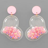 Glitter Heart Tube Drop Earrings