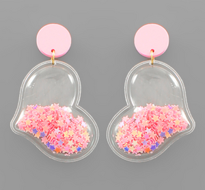 Glitter Heart Tube Drop Earrings