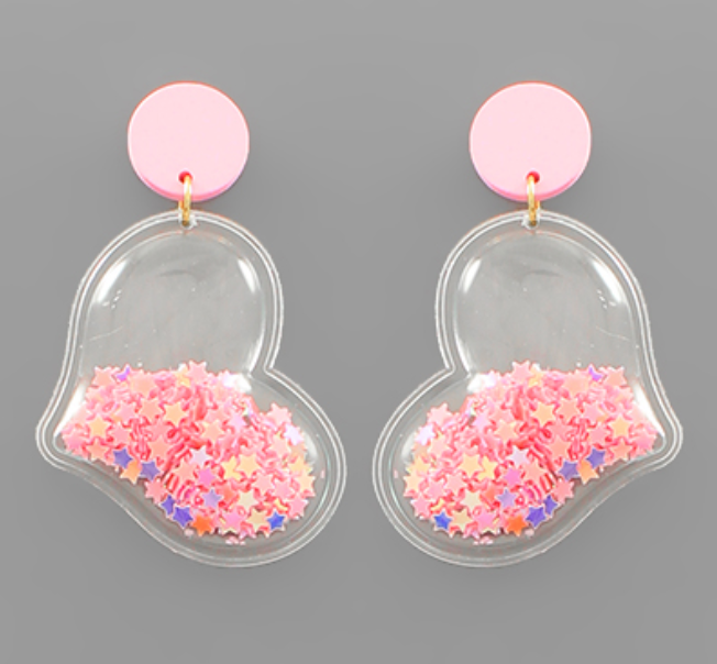 Glitter Heart Tube Drop Earrings