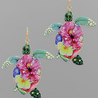 Turtle Pave Flower Printed Drop Earrings