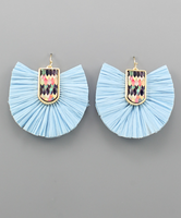 Printed Wood & Raffia Earrings
