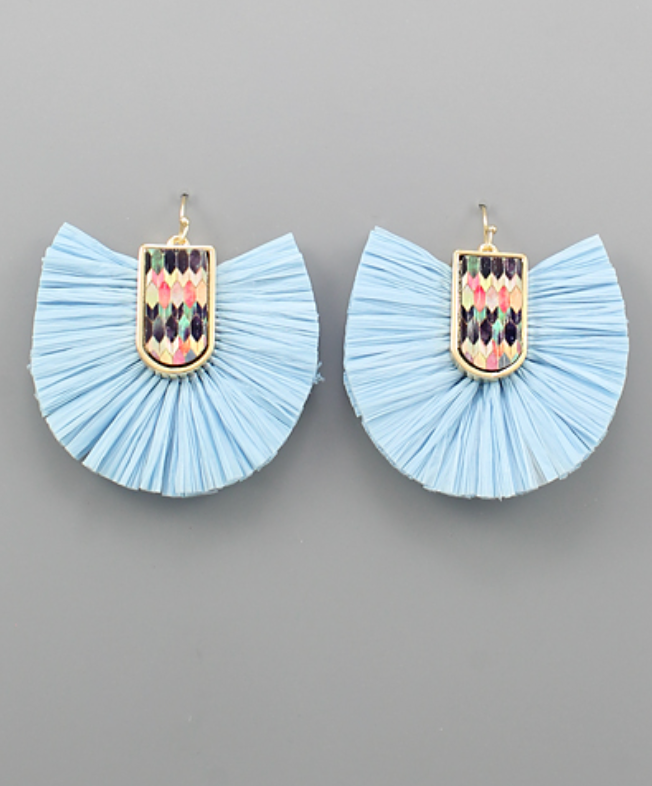 Printed Wood & Raffia Earrings