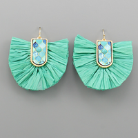 Printed Wood & Raffia Earrings