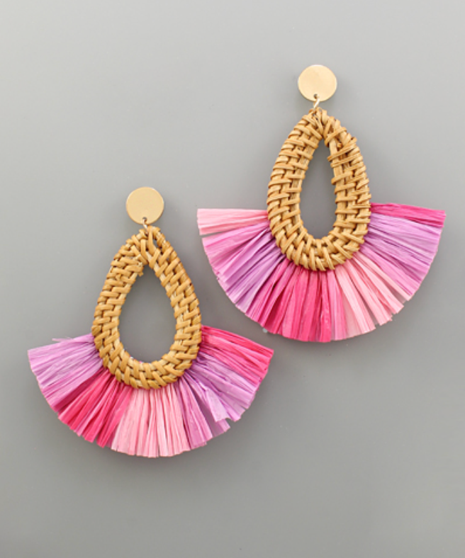 Teardrop & Fan Raffia Earrings