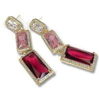 Red Crystal Trio Drop Earrings