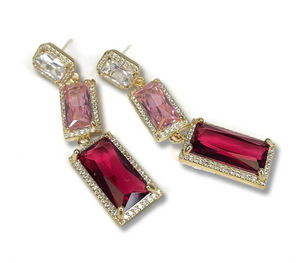 Red Crystal Trio Drop Earrings