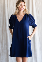 Smocked Sleeve V-Neck Dress
