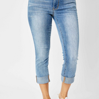 Judy Blue Mid Rise Cuffed Skinny Capri