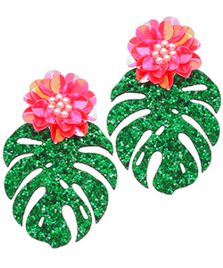 Glitter Monsterra & Flower Earrings