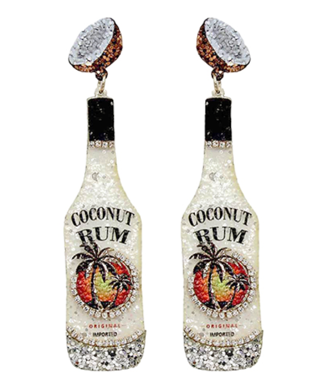 Coconut Rum Bottle Glitter Earrings