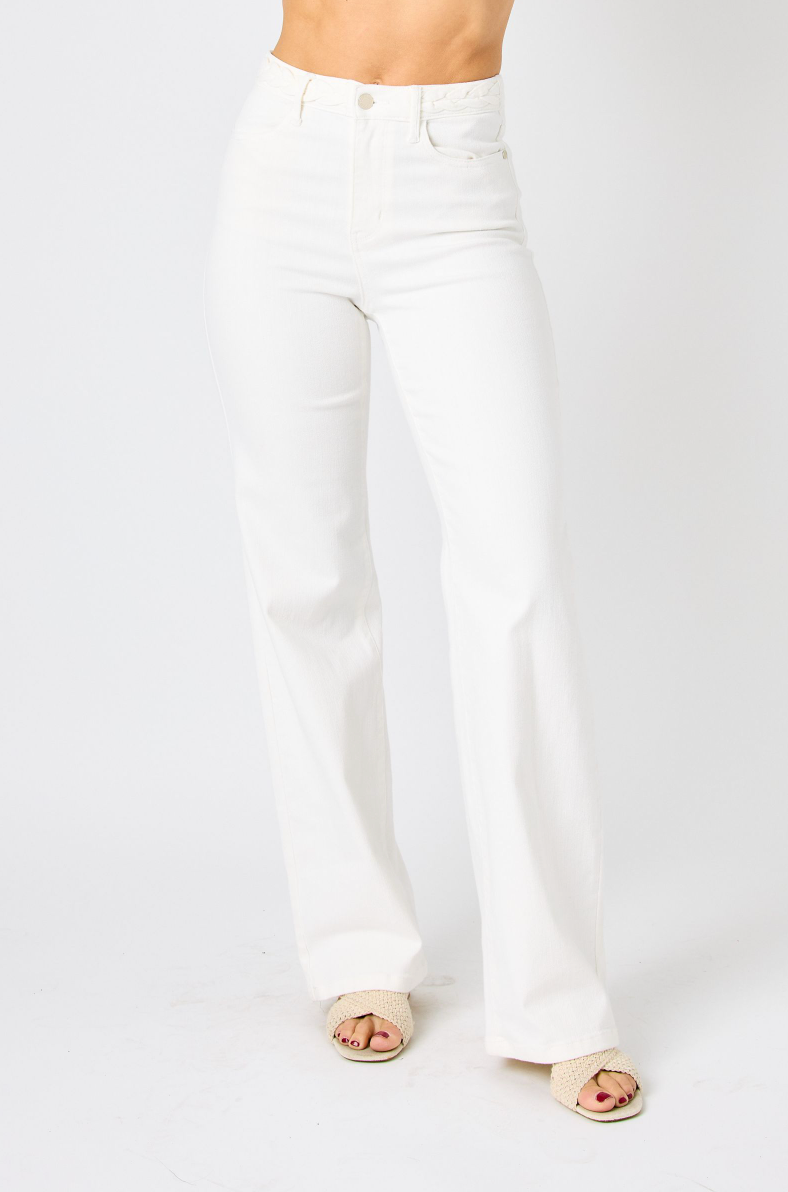 Judy Blue High Waist Braided Waistband Wide Leg Pants