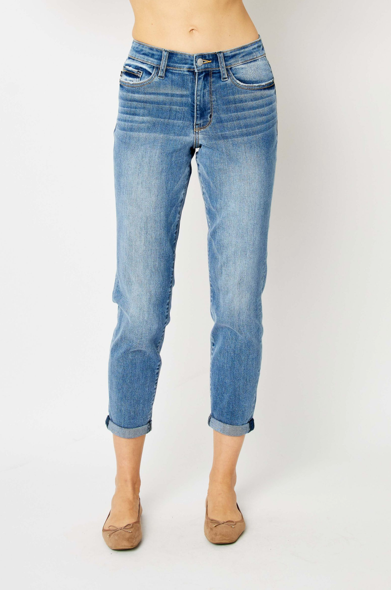 Judy Blue Mid Rise Cuffed Slim Jeans