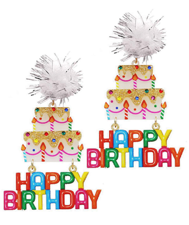 Birthday Cake Pompom Earrings