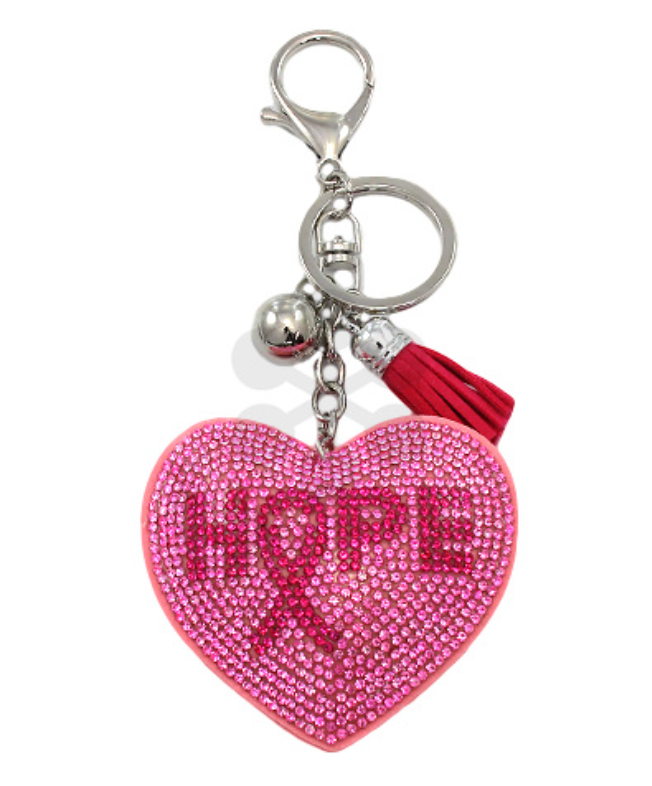 Hope Heart Rhinestone Keychain