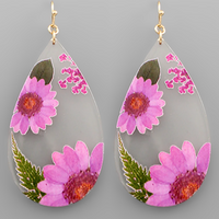 Flower Resin Teardrop Earrings
