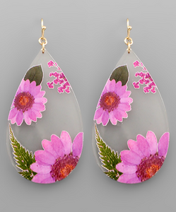 Flower Resin Teardrop Earrings