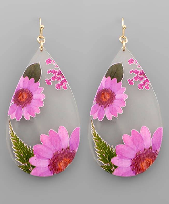 Flower Resin Teardrop Earrings