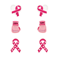 Heart & Pink Ribbon Stud Trio Set