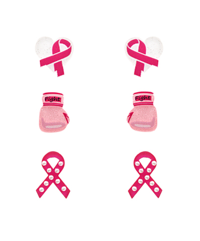 Heart & Pink Ribbon Stud Trio Set