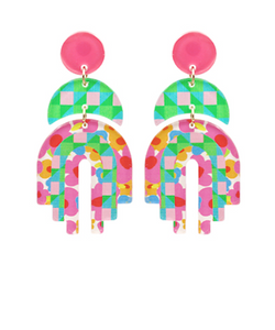 Spring Print Geometric Arch Earrings