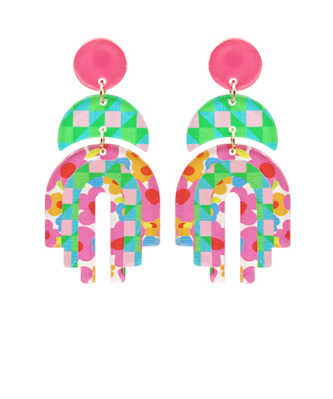 Spring Print Geometric Arch Earrings