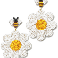 Bumble Bee & Daisy Beaded Dangle Earrings