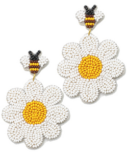 Bumble Bee & Daisy Beaded Dangle Earrings