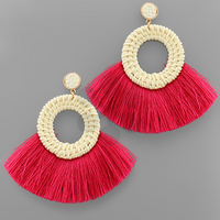 Straw Circle Tassel Earrings