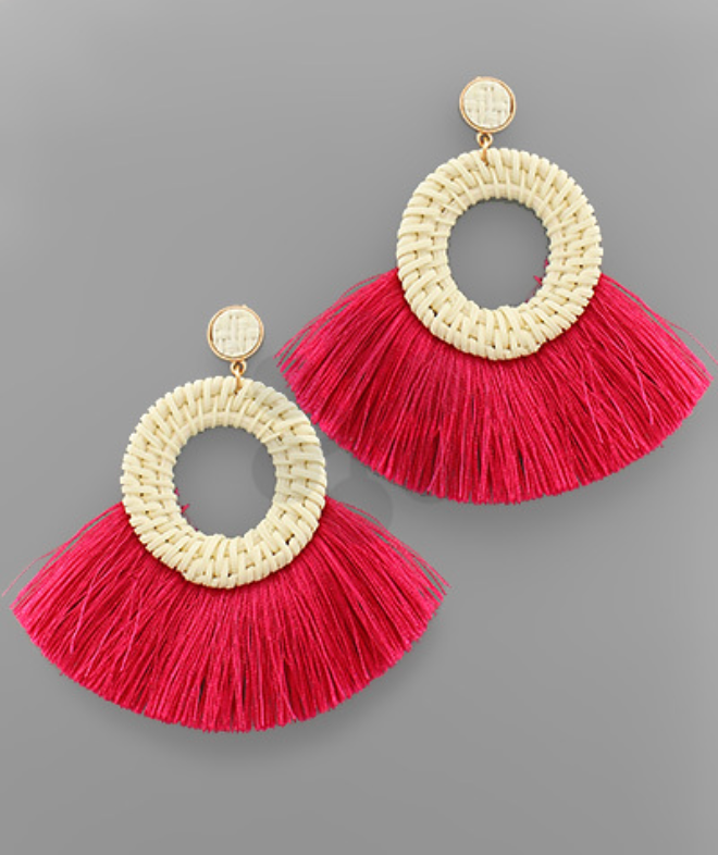 Straw Circle Tassel Earrings
