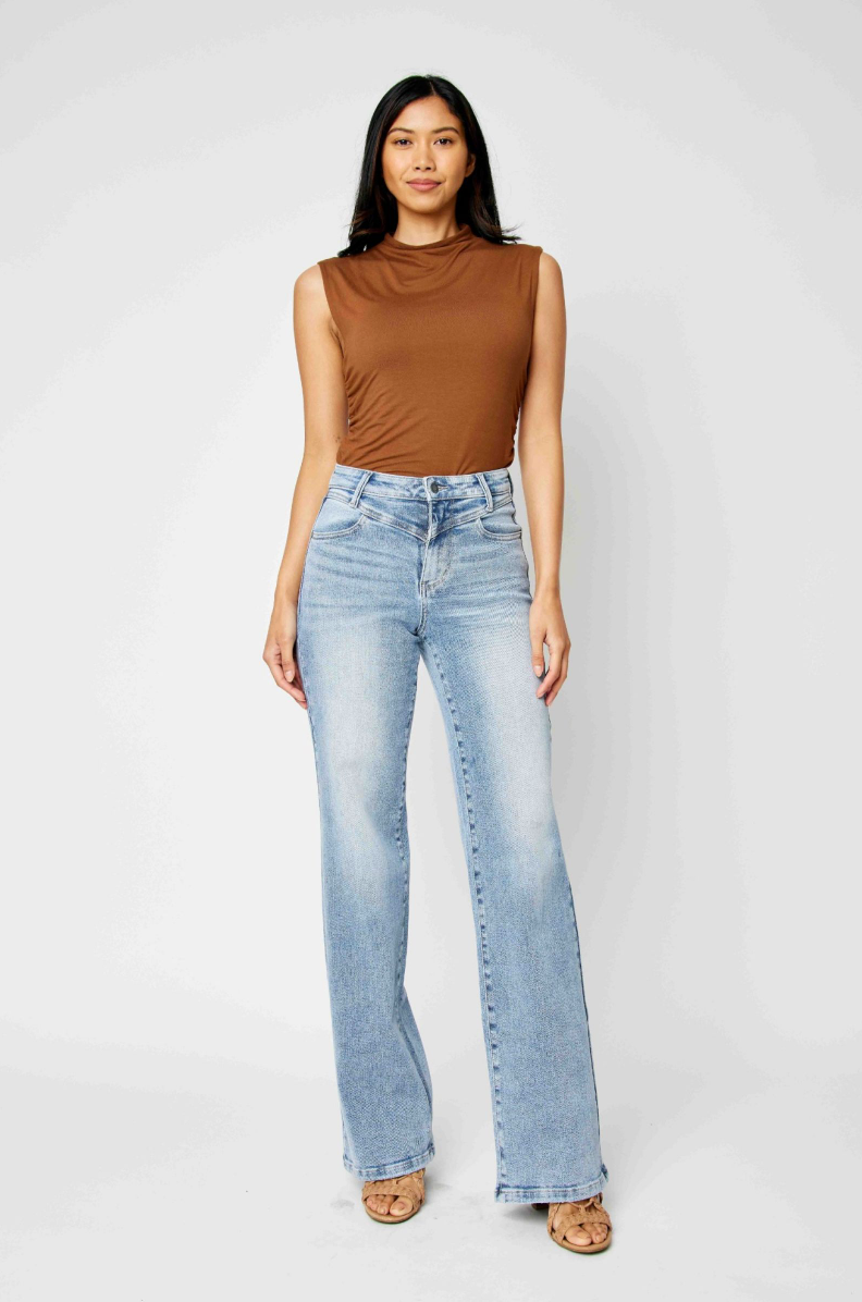 Judy Blue High Waist Front Yoke Retro Wide Leg Jeans
