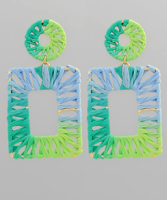 Wrapped Raffia Rectangle Earrings