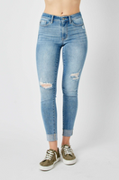 Judy Blue Mid Rise Destroyed Cuffed Skinny Jeans
