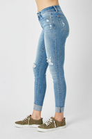 Judy Blue Mid Rise Destroyed Cuffed Skinny Jeans

