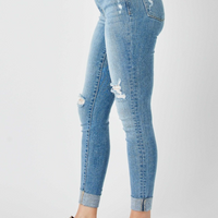 Judy Blue Mid Rise Destroyed Cuffed Skinny Jeans