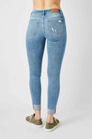 Judy Blue Mid Rise Destroyed Cuffed Skinny Jeans
