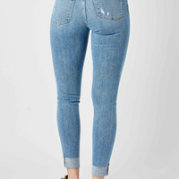 Judy Blue Mid Rise Destroyed Cuffed Skinny Jeans