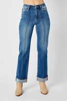 Judy Blue High Waist Front Seam Cuffed Straight Jeans
