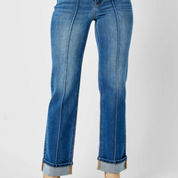 Judy Blue High Waist Front Seam Cuffed Straight Jeans