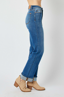 Judy Blue High Waist Front Seam Cuffed Straight Jeans

