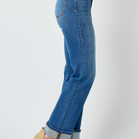 Judy Blue High Waist Front Seam Cuffed Straight Jeans