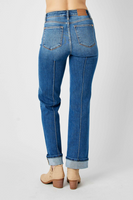 Judy Blue High Waist Front Seam Cuffed Straight Jeans
