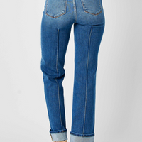 Judy Blue High Waist Front Seam Cuffed Straight Jeans