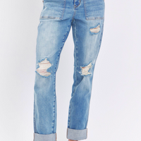 Judy Blue HW Patch Pocket Destroyed Boyfriend Jeans