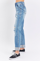 Judy Blue HW Patch Pocket Destroyed Boyfriend Jeans
