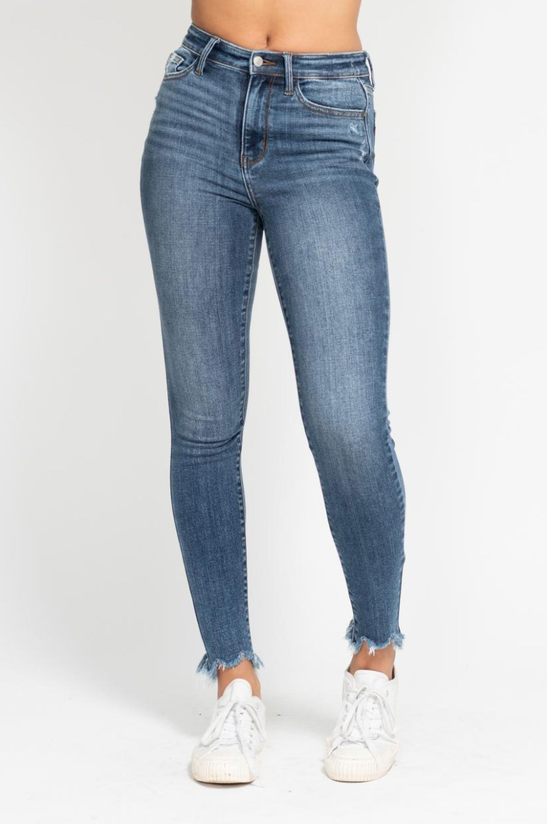 Judy Blue High Waist Skinny Destroyed Jeans with Shark Bite Hem