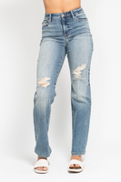Judy Blue High Waist Dad Straight Destroyed Harsh Tint Jeans
