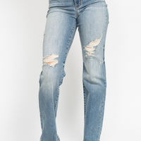 Judy Blue High Waist Dad Straight Destroyed Harsh Tint Jeans