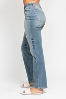 Judy Blue High Waist Dad Straight Destroyed Harsh Tint Jeans
