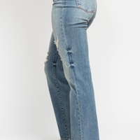 Judy Blue High Waist Dad Straight Destroyed Harsh Tint Jeans
